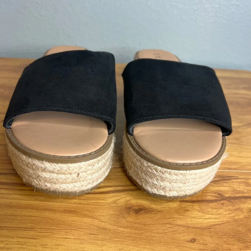 Esprit Sandals Womens 9.5 Black Nadina Platform Espadrille Slide Boho Casual NEW